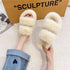 Winter Women Slippers Flat Casual Shoes Women Slippers Furry Slippers Thick Bottom Home Soft Slippers Faux Fur Slippers Comfy Open Toe Two Band Slides With Fleece Lining And Rubber Sole