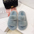 Winter Women Slippers Flat Casual Shoes Women Slippers Furry Slippers Thick Bottom Home Soft Slippers Faux Fur Slippers Comfy Open Toe Two Band Slides With Fleece Lining And Rubber Sole