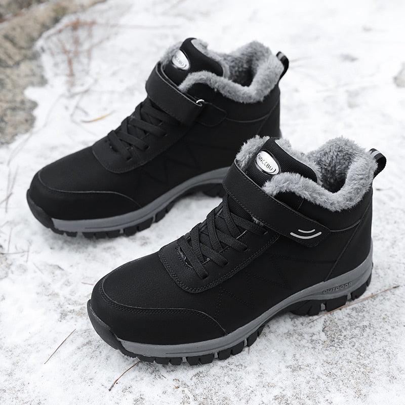 Winter Womens Mens Boots Plush Leather Waterproof Climbing Hunting Shoes Unisex Lace-up Outdoor Warm Hiking Boot Warm Ankle Cushionable Non-Slip Fashion Booties For Outdoor Walking