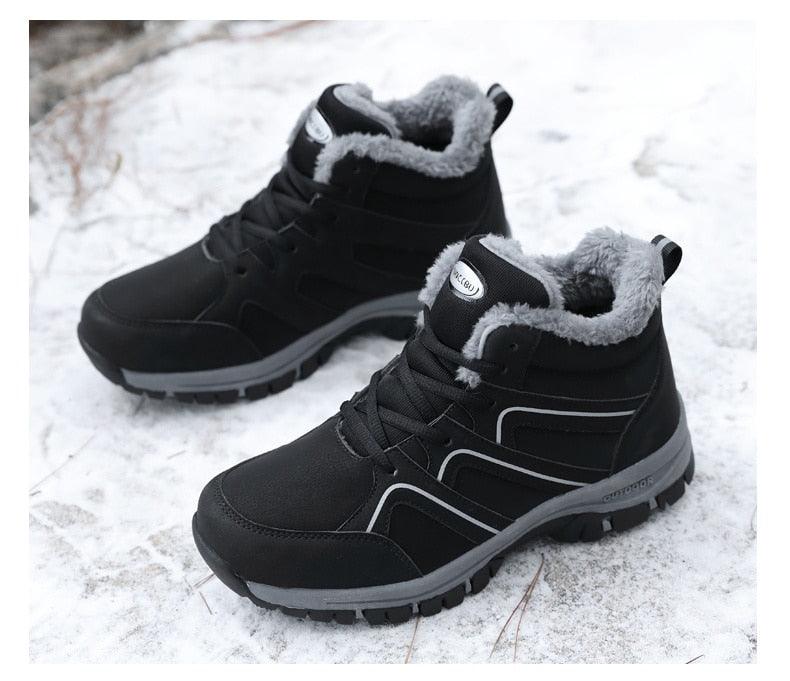 Winter Womens Mens Boots Plush Leather Waterproof Climbing Hunting Shoes Unisex Lace-up Outdoor Warm Hiking Boot Warm Ankle Cushionable Non-Slip Fashion Booties For Outdoor Walking