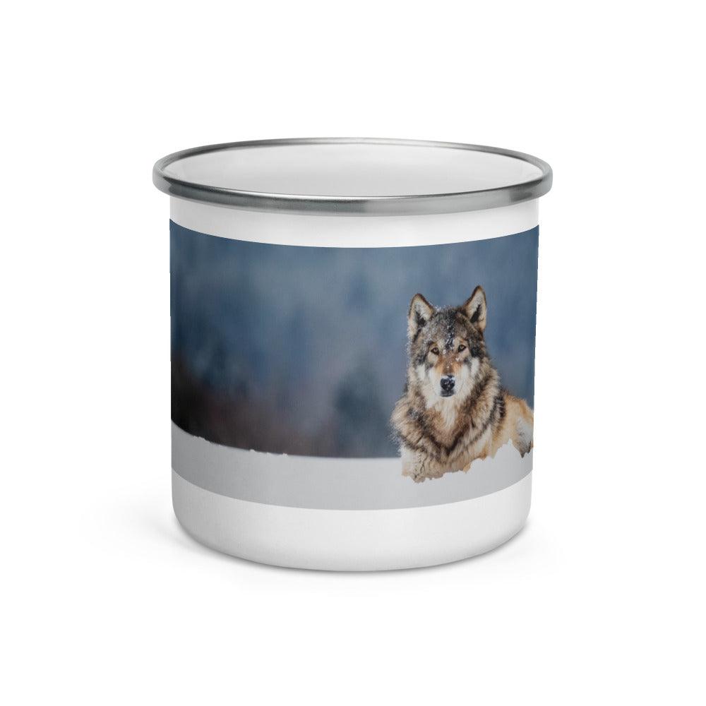 Wolf In Snow Full Printed Enamel Mug Printed Coffee Mug Perfect Holiday Print On Demand Gift For Christimas, Birthday, Father Days, Mother Day, Inspirative Coffee Mug Design Ideal For Campers - STEVVEX POD - 1002, enammel mug, Print on demand enammel mug, Valentine mug, Wolf in snow, Wolf in snow enamel mug, Wolf Mug, Wolf printed enamel mug - Stevvex.com