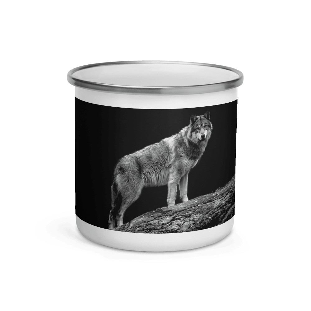 Wolf On Mountain In Dark Enamel Mug Sweet Wolf Mug Coffee Perfect Holiday Birthday Gift For Him Full Printed Enamel Mug For Campers - STEVVEX POD - 1002, Black and white wolfs mug, Enammel mug with wolfs, Winter Decor mug, Wolf In dark Mug, Wolf in snow, Wolf in snow enamel mug, Wolf Mug, Wolf On Mountain, Wolf printed enamel mug - Stevvex.com