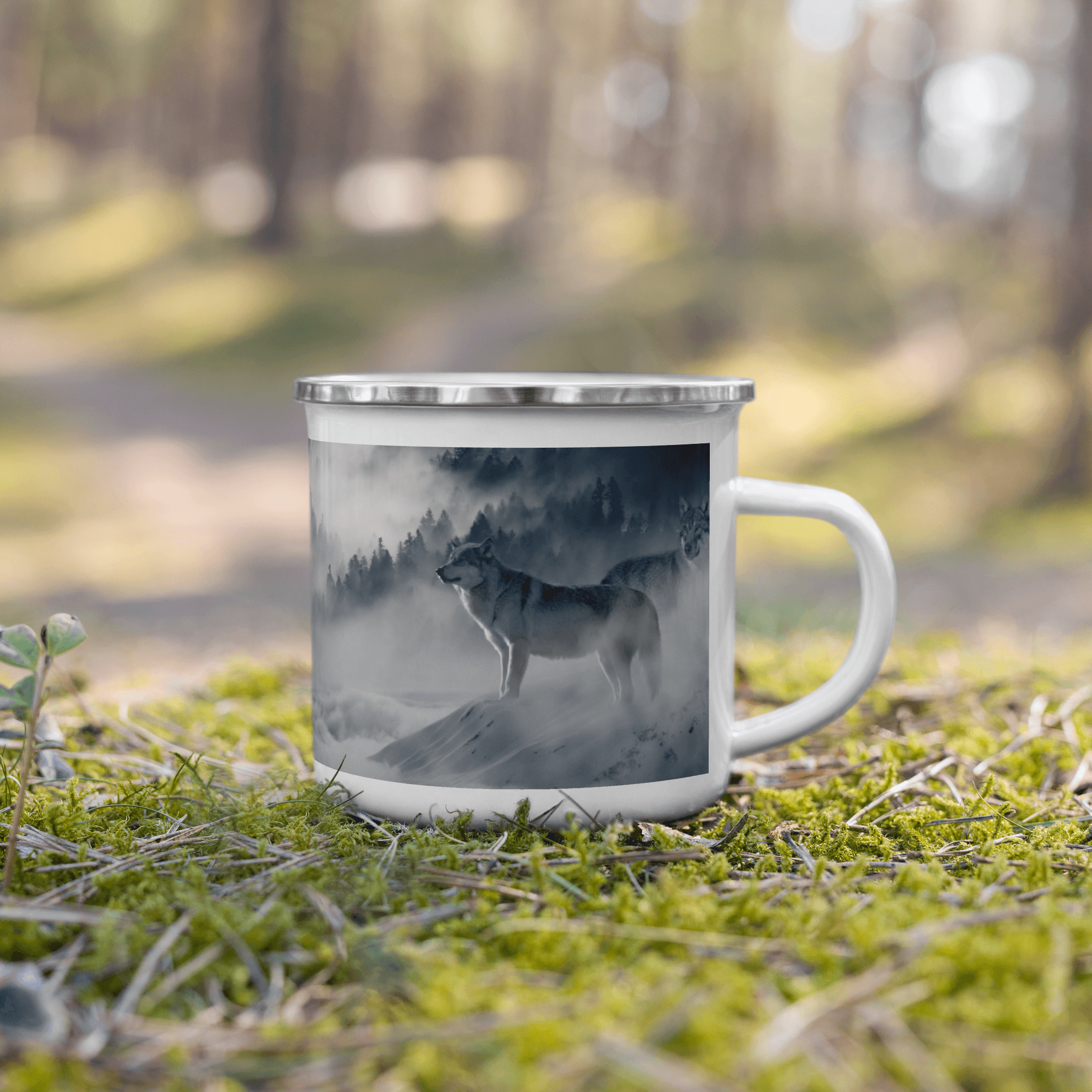 Wolf Staying In Snow On Foggy Snowy Mountain Enamel Mug Full Printed Mug For Tea Cup Coffee Mug Soup mug Metal Cups Travel Mugs for Coffee Mug Set for Backpacking & Hiking - STEVVEX POD - 1002, Black and white wolfs mug, Enammel mug with wolfs, Winter Decor mug, Wolf and forest mountain, Wolf And mountain Mug, Wolf In dark Mug, Wolf in snow, Wolf in snow enamel mug, Wolf Mug, Wolf On Mountain, Wolf printed enamel mug - Stevvex.com