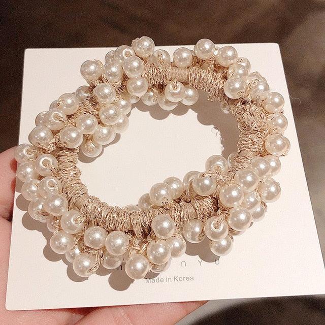 Woman Big Pearl Hair Ties Fashion Korean Style Hairband Scrunchies Girls Ponytail Holders Rubber Band Hair Accessories Ponytail Holder Accessories for Women And Girls