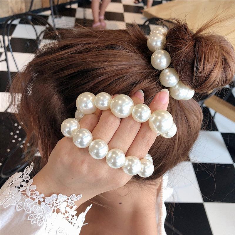 Woman Big Pearl Hair Ties Fashion Korean Style Hairband Scrunchies Girls Ponytail Holders Rubber Band Hair Accessories Ponytail Holder Accessories for Women And Girls