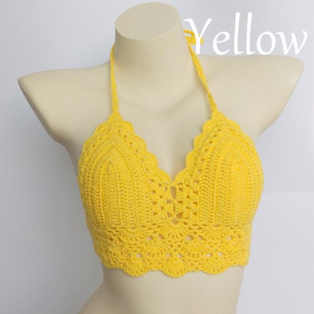 Woman Bikini Top Crochet Knit Separate Female Women Comfortable Beach Crochet Crop Summer Halter Tank Top Beach Knit  Bra Beachwear Plus Size Bathing Suits Summer Beach Crochet Crop Tank Top