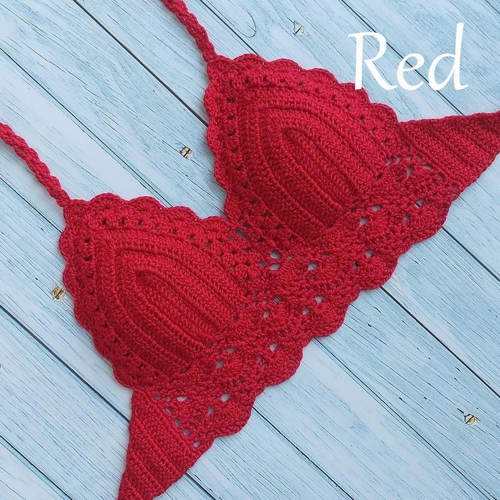 Woman Bikini Top Crochet Knit Separate Female Women Comfortable Beach Crochet Crop Summer Halter Tank Top Beach Knit  Bra Beachwear Plus Size Bathing Suits Summer Beach Crochet Crop Tank Top