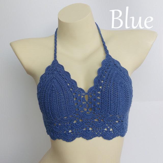 Woman Bikini Top Crochet Knit Separate Female Women Comfortable Beach Crochet Crop Summer Halter Tank Top Beach Knit  Bra Beachwear Plus Size Bathing Suits Summer Beach Crochet Crop Tank Top