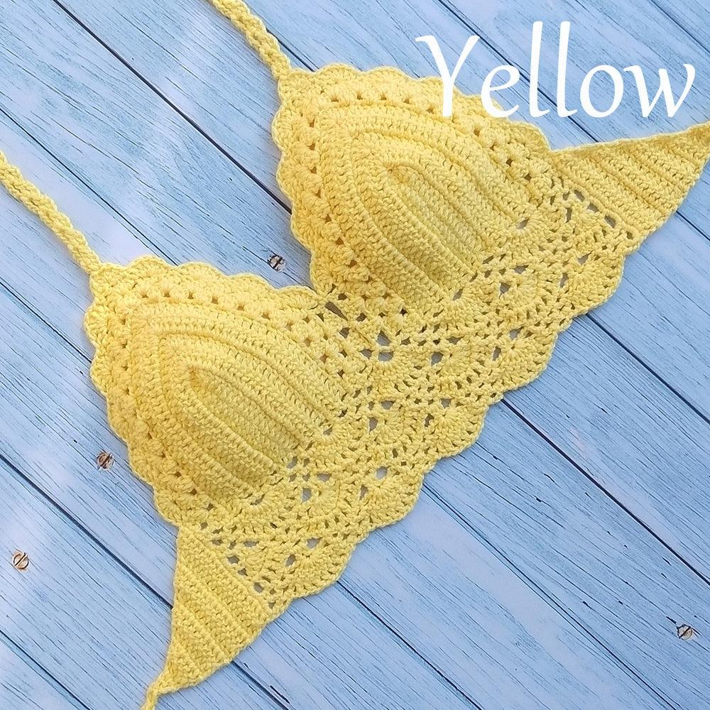 Woman Bikini Top Crochet Knit Separate Female Women Comfortable Beach Crochet Crop Summer Halter Tank Top Beach Knit  Bra Beachwear Plus Size Bathing Suits Summer Beach Crochet Crop Tank Top