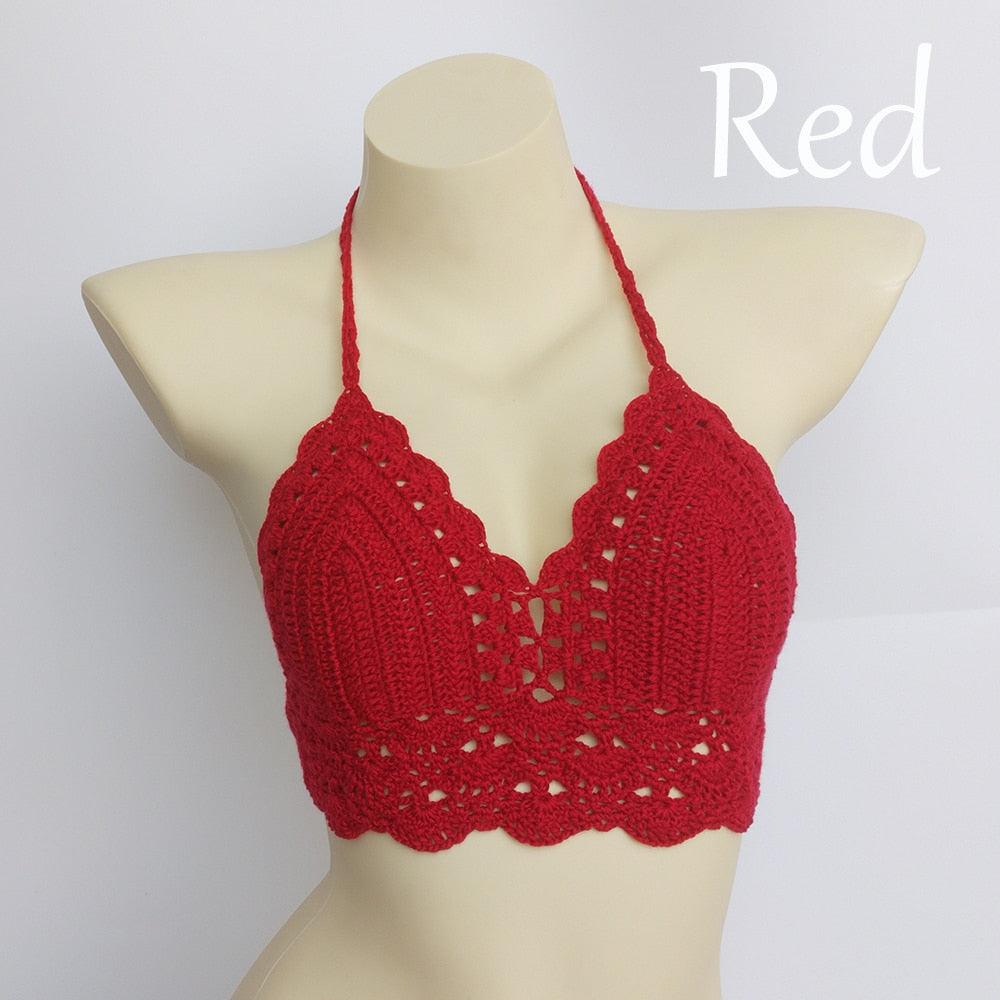 Woman Bikini Top Crochet Knit Separate Female Women Comfortable Beach Crochet Crop Summer Halter Tank Top Beach Knit  Bra Beachwear Plus Size Bathing Suits Summer Beach Crochet Crop Tank Top