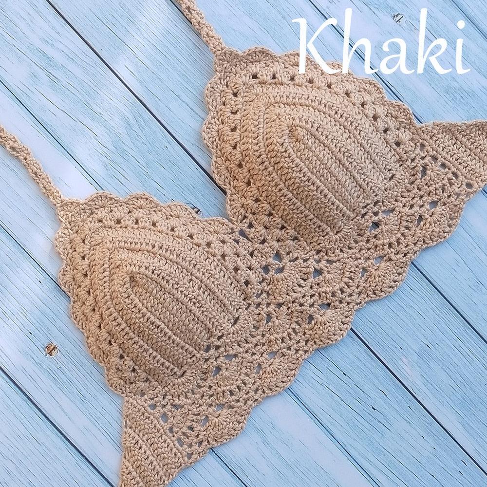 Woman Bikini Top Crochet Knit Separate Female Women Comfortable Beach Crochet Crop Summer Halter Tank Top Beach Knit  Bra Beachwear Plus Size Bathing Suits Summer Beach Crochet Crop Tank Top