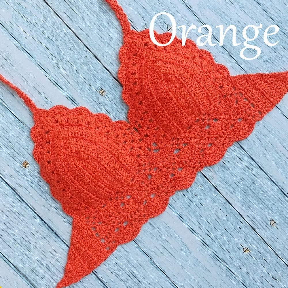 Woman Bikini Top Crochet Knit Separate Female Women Comfortable Beach Crochet Crop Summer Halter Tank Top Beach Knit  Bra Beachwear Plus Size Bathing Suits Summer Beach Crochet Crop Tank Top