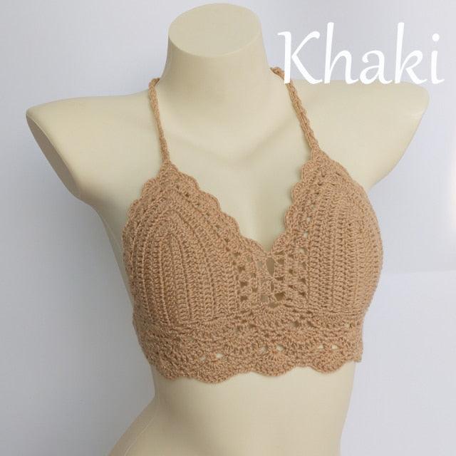 Woman Bikini Top Crochet Knit Separate Female Women Comfortable Beach Crochet Crop Summer Halter Tank Top Beach Knit  Bra Beachwear Plus Size Bathing Suits Summer Beach Crochet Crop Tank Top