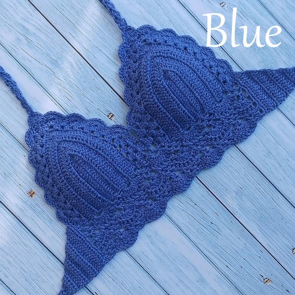 Woman Bikini Top Crochet Knit Separate Female Women Comfortable Beach Crochet Crop Summer Halter Tank Top Beach Knit  Bra Beachwear Plus Size Bathing Suits Summer Beach Crochet Crop Tank Top