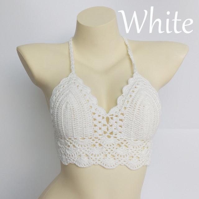 Woman Bikini Top Crochet Knit Separate Female Women Comfortable Beach Crochet Crop Summer Halter Tank Top Beach Knit  Bra Beachwear Plus Size Bathing Suits Summer Beach Crochet Crop Tank Top