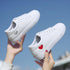 Woman Fashion New PU Leather Shoes Breathable Cute Heart Flats Casual White Sneakers Platform Tenis Comfortable Shoes Leather Womens Sneakers