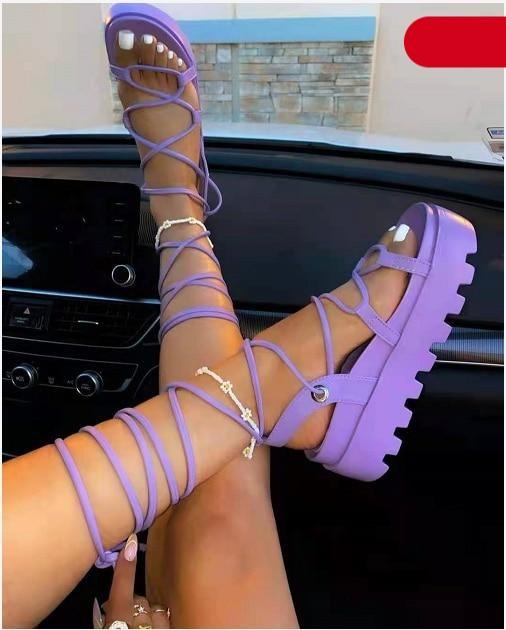 Woman Platform Sandal Ankle Wrap Fashion Lace Up Shoe Women's Casual Strappy Sandal Modern Lace Up Shoe Women Non Slip Women's Footwear White Walking Sandal