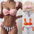 Women 2Pcs Summer Beach Bathing Suit Bowknot Ruffle Sleeve Crop Tops  Striped Print Swimsuit  Bikini Sets 2 Piece Ruffled V Neck Bathing Suits Summer Swimwear