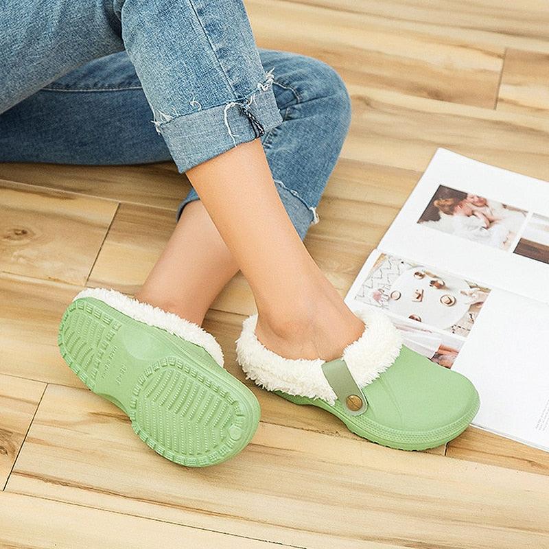 Women Autumn Winter New Warm Slippers Plush Waterproof Warm Slippers Clogs Couples Home Slipper Indoor Floor Shoes Waterproof Slippers Women Men Fur Lined Clogs Winter Garden Shoes