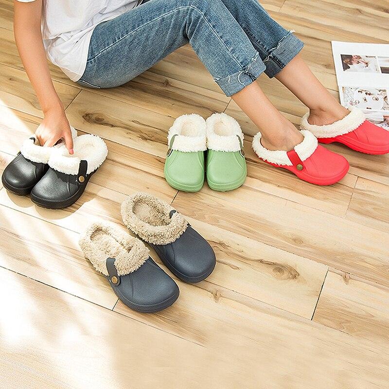 Women Autumn Winter New Warm Slippers Plush Waterproof Warm Slippers Clogs Couples Home Slipper Indoor Floor Shoes Waterproof Slippers Women Men Fur Lined Clogs Winter Garden Shoes