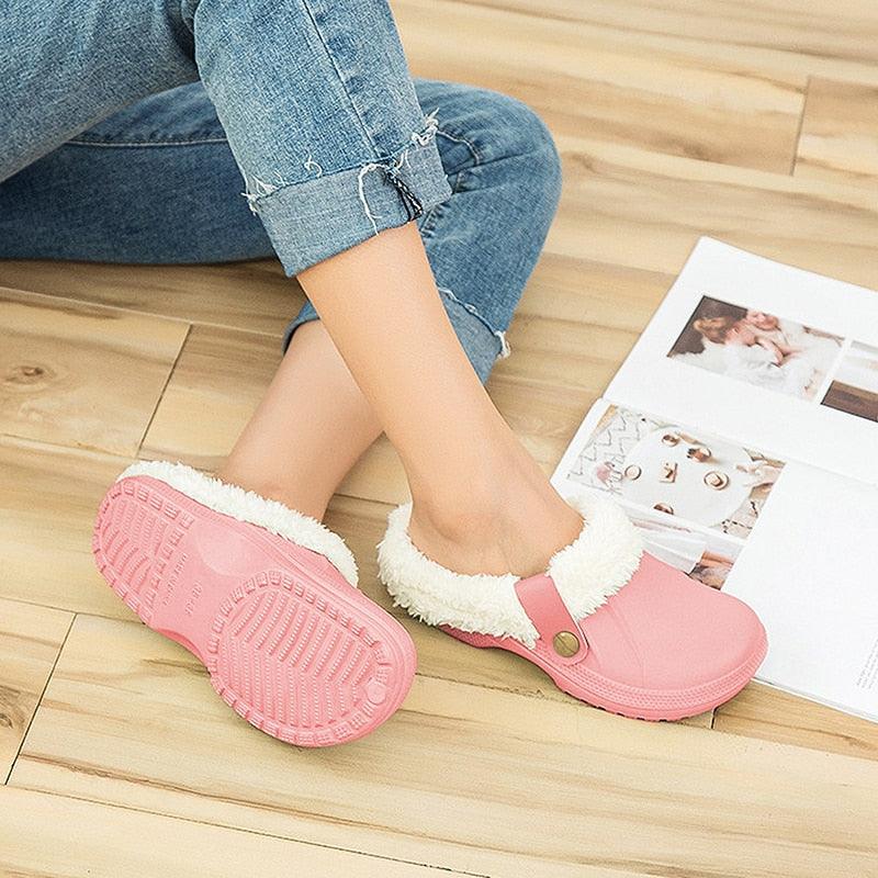 Women Autumn Winter New Warm Slippers Plush Waterproof Warm Slippers Clogs Couples Home Slipper Indoor Floor Shoes Waterproof Slippers Women Men Fur Lined Clogs Winter Garden Shoes