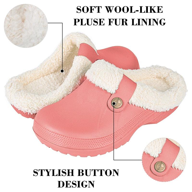 Women Autumn Winter New Warm Slippers Plush Waterproof Warm Slippers Clogs Couples Home Slipper Indoor Floor Shoes Waterproof Slippers Women Men Fur Lined Clogs Winter Garden Shoes