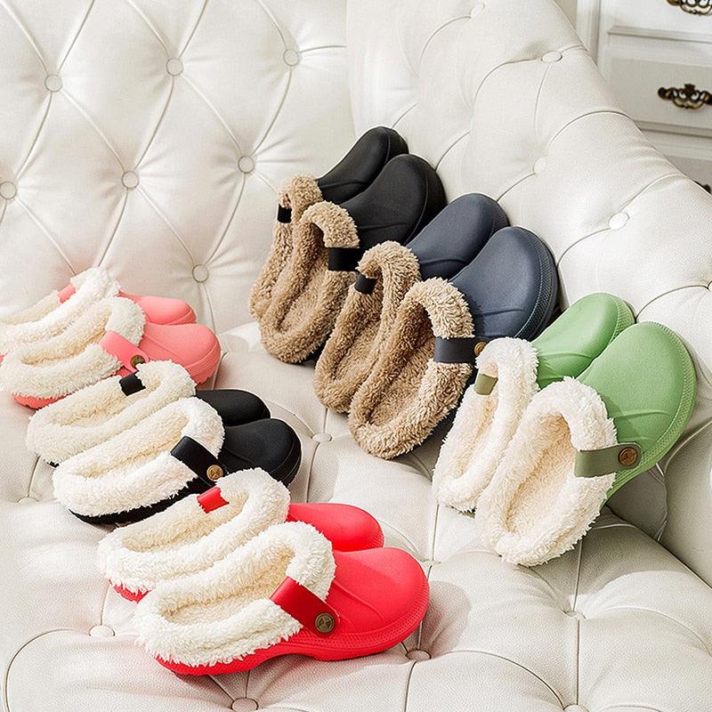 Women Autumn Winter New Warm Slippers Plush Waterproof Warm Slippers Clogs Couples Home Slipper Indoor Floor Shoes Waterproof Slippers Women Men Fur Lined Clogs Winter Garden Shoes