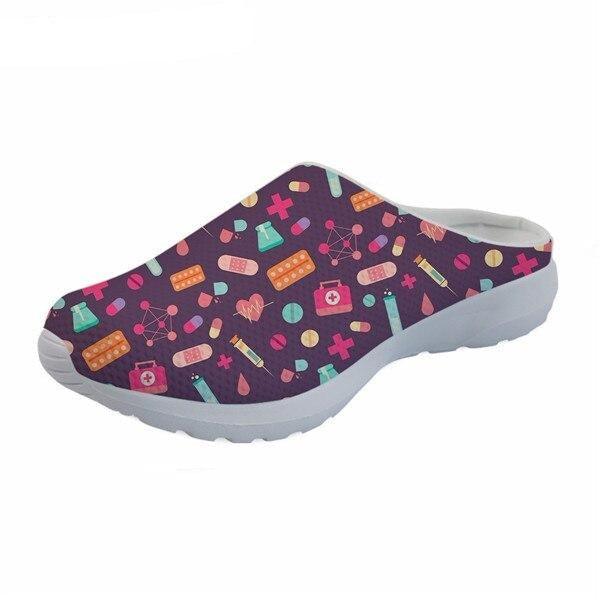 Women Beach Home Slippers Fashion Nurse Shoes Medical Doctor Sandals Summer Mesh Flats Sandals Lightweight Garden Clogs Quick-Drying Non-Slip Nurse Shoes For Women Home House Waterproof Slippers