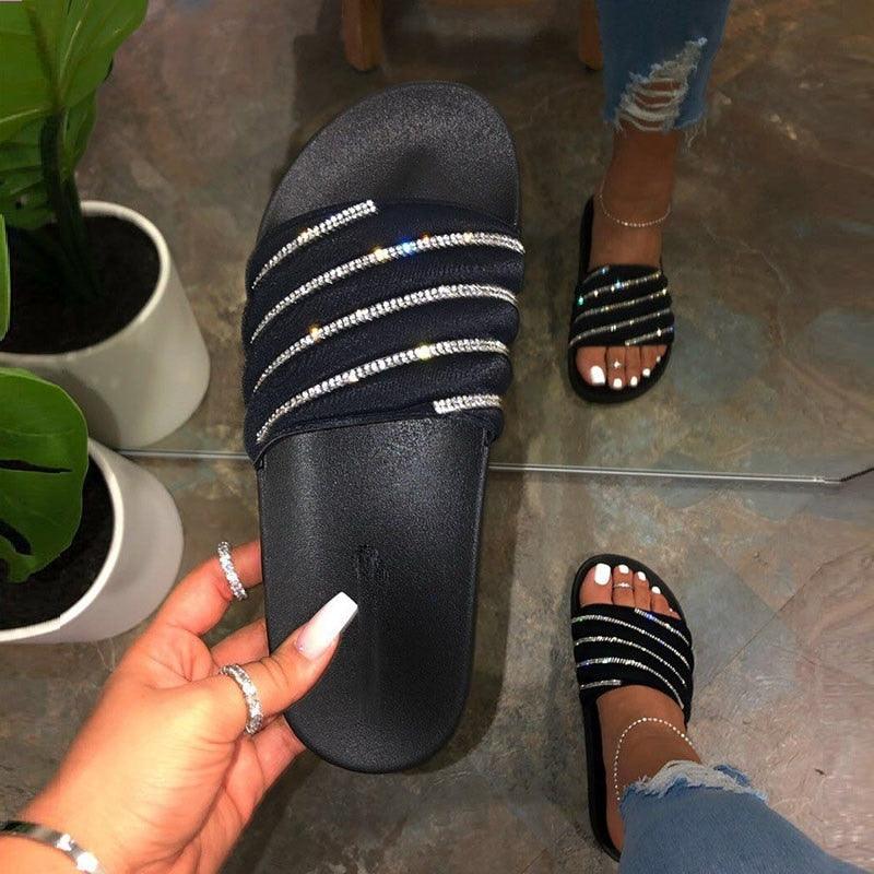 Women Beach Rubber Slippers Shoes Woman Flip Flops Rhinestone Sildes Candy Sandals Outdoor Flats Cute Sandals For Women Casual Summer Women Comfort Slip-On Sandal