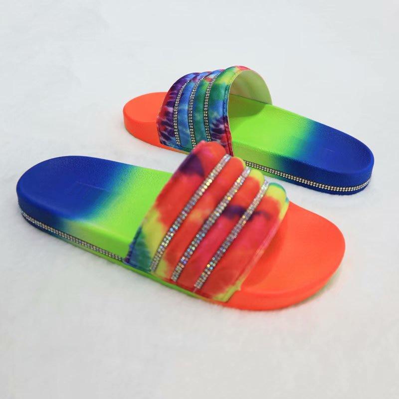 Women Beach Rubber Slippers Shoes Woman Flip Flops Rhinestone Sildes Candy Sandals Outdoor Flats Cute Sandals For Women Casual Summer Women Comfort Slip-On Sandal