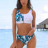 Women Bikini Set Leopard Swimwear Women High Waist String Floral Printed 2 Piece Bathing Suits Women Patchwork Swimsuits Push Up Printed Bikinis Buckle Front Beach Wear