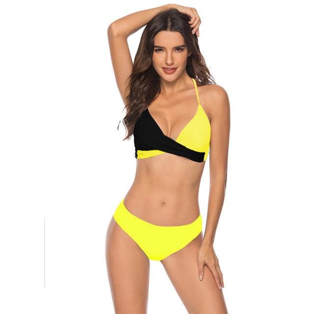 Women Bikini Set Push Up Female Swimsuit Swimwear Swim Two Piece Brazilian Bathing Suit Large Plus Size Women's Twist Front High Waist Bikini Swimsuit Drawstring Tie Side Bottom Two Piece Bathing Suit