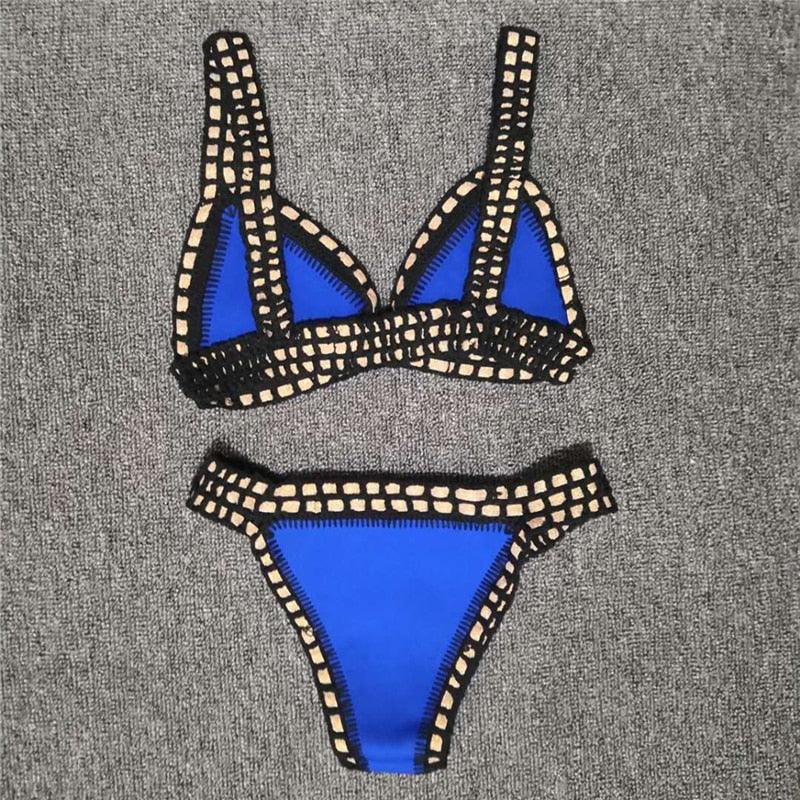 Women Bikini Set Swimwear Beachwear  Low Waist Handmade Knit Swimsuit Female Bathing Suit Swimming Suit Women's Halter Sliding Triangle Bikini Sets Charming Tie Side Bathing Suit