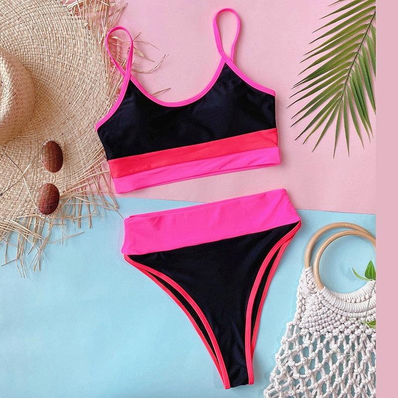 Women Bikinis High Waist Swimwear Women's Ribbed Bikini Swimsuits High Waist 2 Piece Bathing Suit Push Up Bathing Suits Leopard Patchwork Summer Soft Beachwear