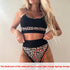 Women Bikinis High Waist Swimwear Women's Ribbed Bikini Swimsuits High Waist 2 Piece Bathing Suit Push Up Bathing Suits Leopard Patchwork Summer Soft Beachwear