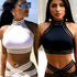 Women Black/White Hollow Out Halter Push-up Padded Bra Bandage Bikini Set Women's Bikini Set Two Piece High Waist Swimsuits Push Up Halter Swimwear Striped Padded Bathing Suits Swimsuit Swimwear Bathing Beach Two-Piece Suits