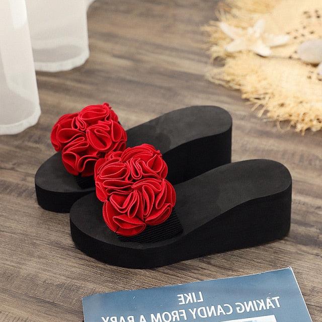 Women Bow Summer Sandals Slipper Indoor Outdoor Flip-flops Beach Shoes New Fashion Casual Flower Slipper High Heeled Bow-Knot Platform Flip Flops Beach Sandals Fashion Summer Slippers