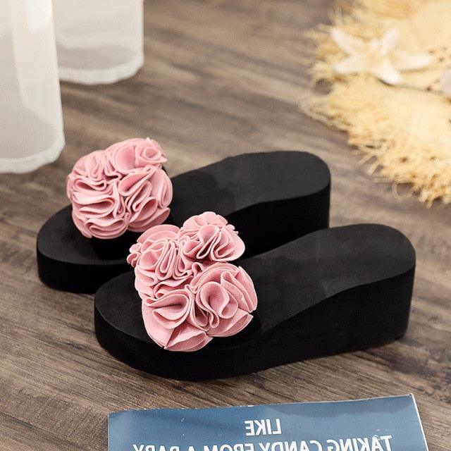 Women Bow Summer Sandals Slipper Indoor Outdoor Flip-flops Beach Shoes New Fashion Casual Flower Slipper High Heeled Bow-Knot Platform Flip Flops Beach Sandals Fashion Summer Slippers