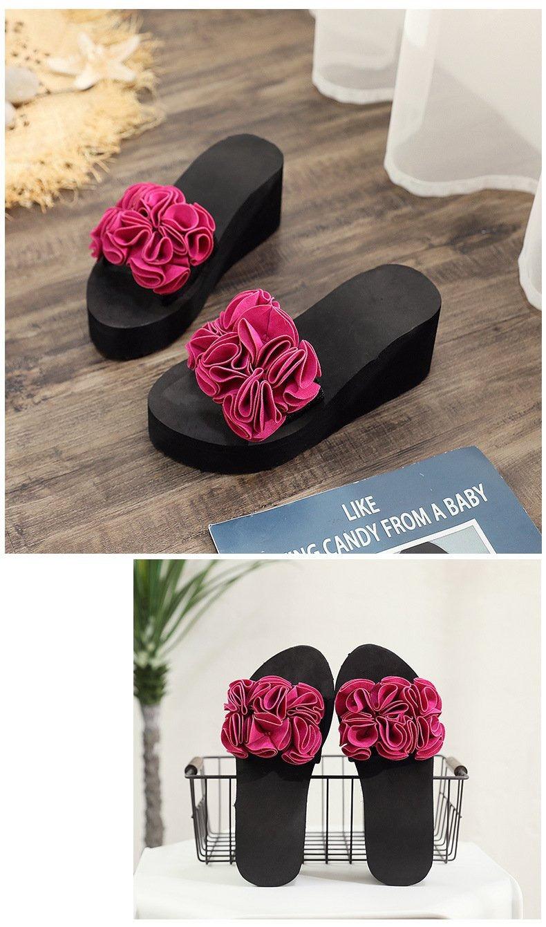 Women Bow Summer Sandals Slipper Indoor Outdoor Flip-flops Beach Shoes New Fashion Casual Flower Slipper High Heeled Bow-Knot Platform Flip Flops Beach Sandals Fashion Summer Slippers