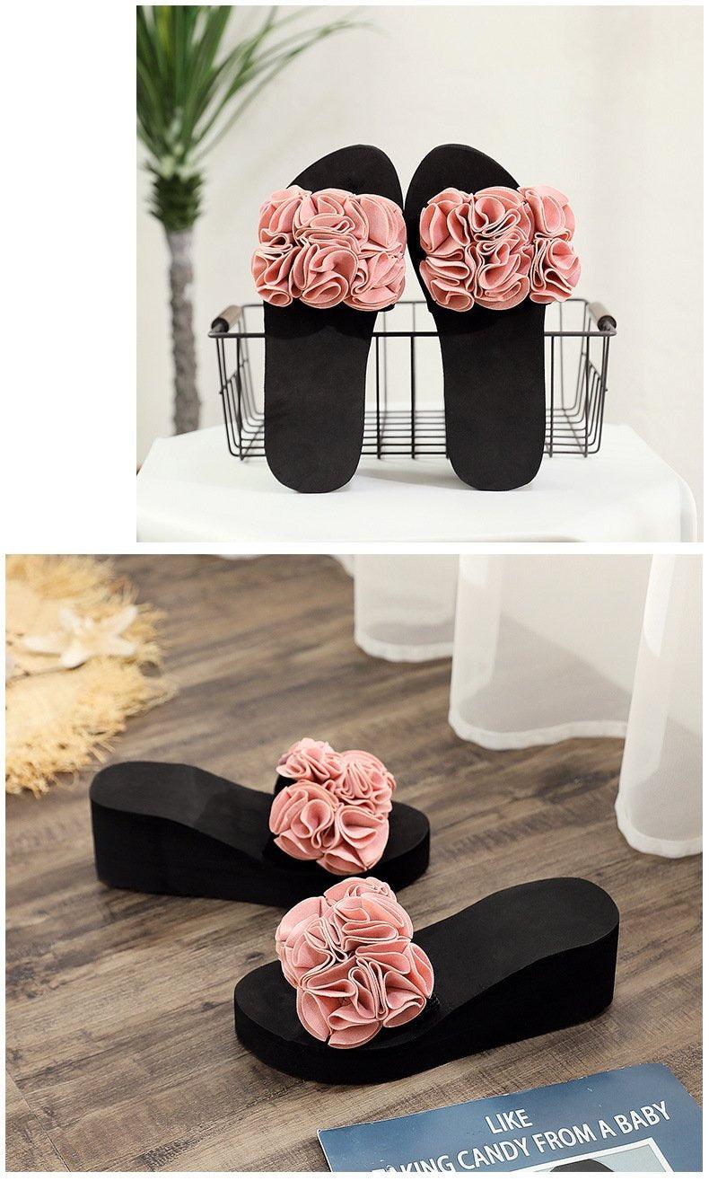 Women Bow Summer Sandals Slipper Indoor Outdoor Flip-flops Beach Shoes New Fashion Casual Flower Slipper High Heeled Bow-Knot Platform Flip Flops Beach Sandals Fashion Summer Slippers