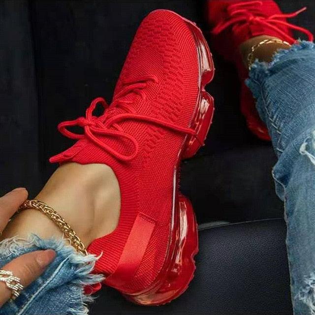 Women Breathable Sneakers Autumn New Lace Up Casual Shoes Outdoor Sport Walking Athletic Tennis Shoes Air Cushion Lightweight Sneakers Lace Up Sport Running Sneakers