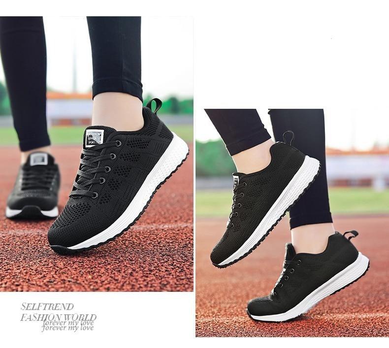 Women Casual Fashion Breathable Walking Mesh Lace Up Flat Sneakers Running Summer Sports Sneakers Fashion Casual Shoe Breathable Mesh Design