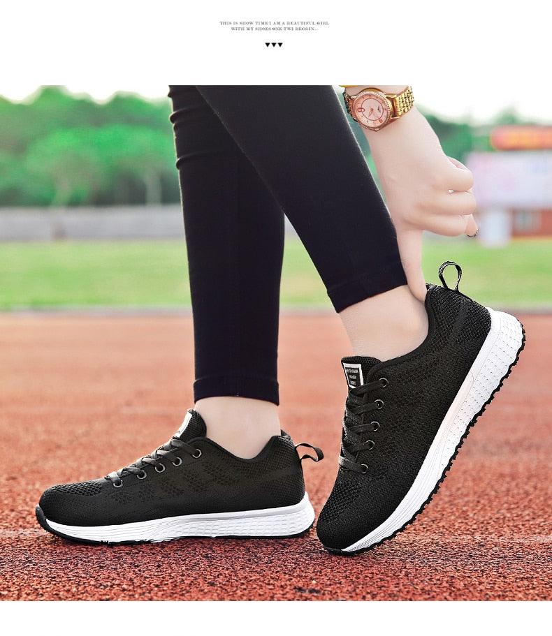 Women Casual Fashion Breathable Walking Mesh Lace Up Flat Sneakers Running Summer Sports Sneakers Fashion Casual Shoe Breathable Mesh Design