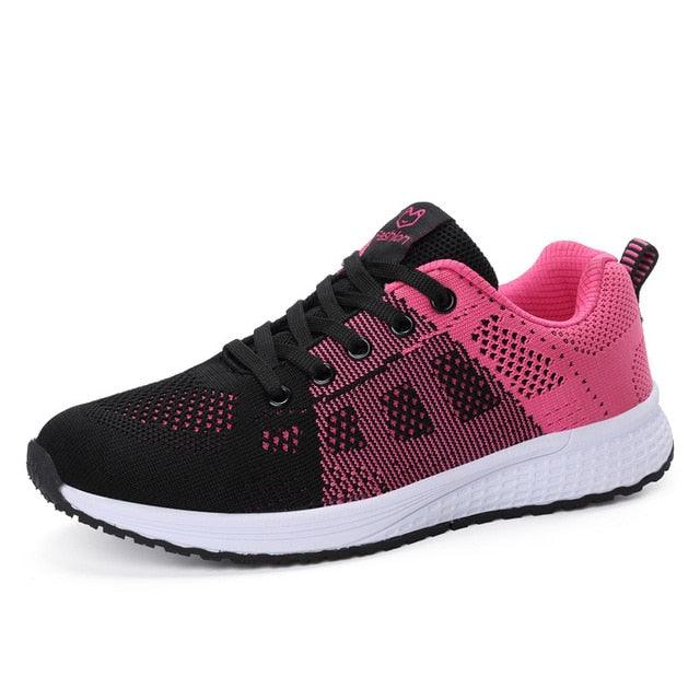 Women Casual Fashion Breathable Walking Mesh Lace Up Flat Sneakers Running Summer Sports Sneakers Fashion Casual Shoe Breathable Mesh Design