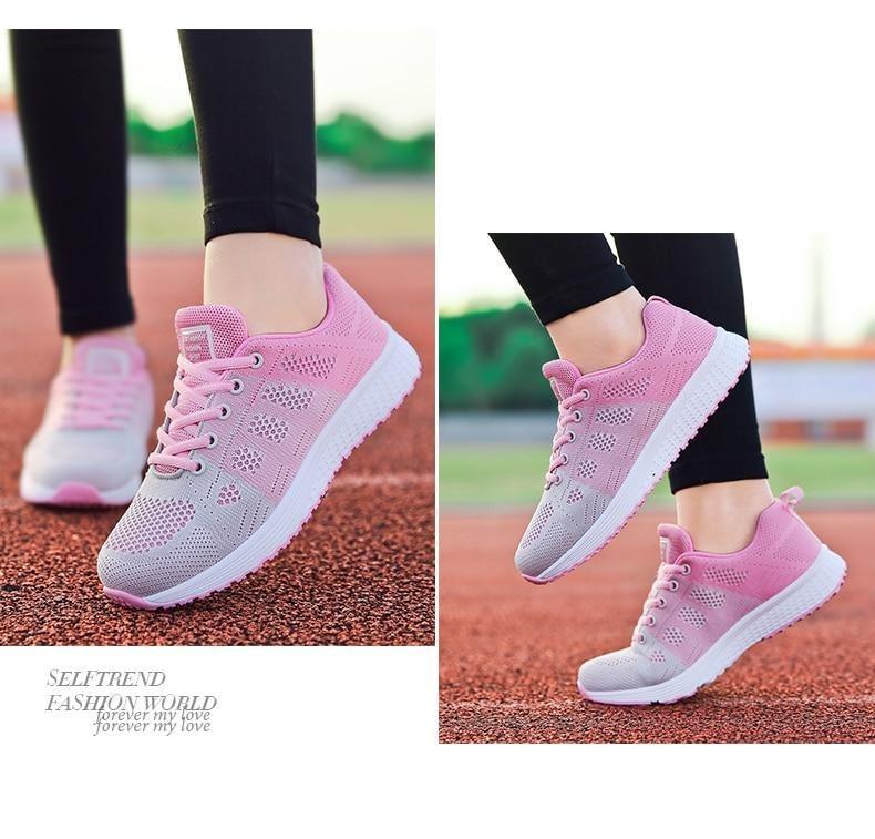 Women Casual Fashion Breathable Walking Mesh Lace Up Flat Sneakers Running Summer Sports Sneakers Fashion Casual Shoe Breathable Mesh Design