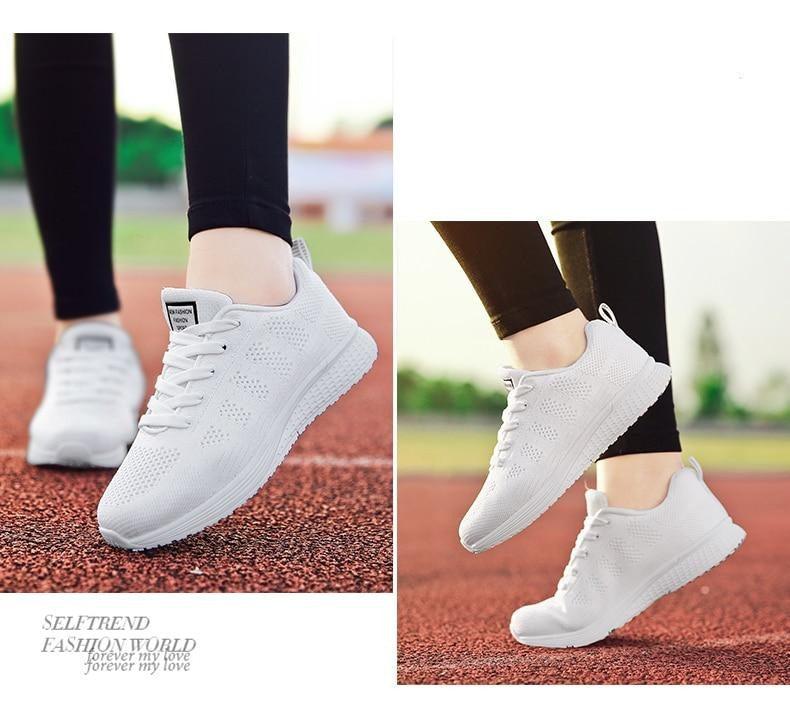 Women Casual Fashion Breathable Walking Mesh Lace Up Flat Sneakers Running Summer Sports Sneakers Fashion Casual Shoe Breathable Mesh Design