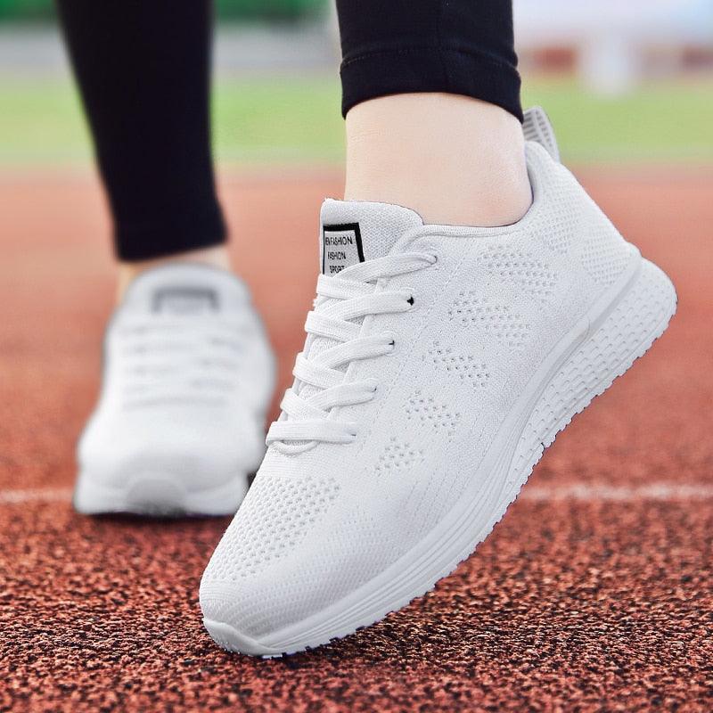 Women Casual Fashion Breathable Walking Mesh Lace Up Flat Sneakers Running Summer Sports Sneakers Fashion Casual Shoe Breathable Mesh Design