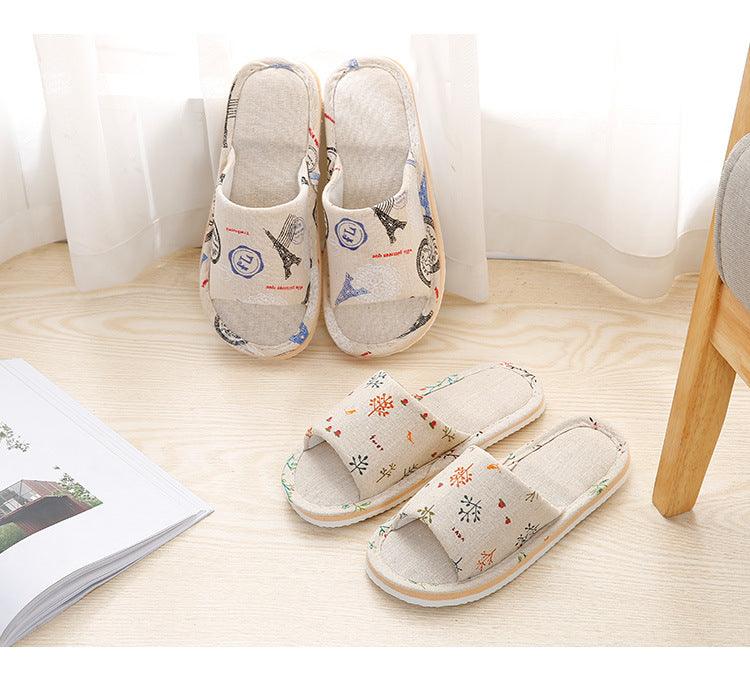 Women Casual Floral Home Slippers Soft Non-slip Foam Bottom Slippers Spring Autumn Indoor Couple Linen Slipper Flip Flops Slides Slip-On Indoor Slippers For Women Soft Womens Flannel Home Bedroom Slippers