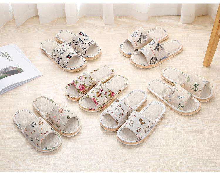 Women Casual Floral Home Slippers Soft Non-slip Foam Bottom Slippers Spring Autumn Indoor Couple Linen Slipper Flip Flops Slides Slip-On Indoor Slippers For Women Soft Womens Flannel Home Bedroom Slippers