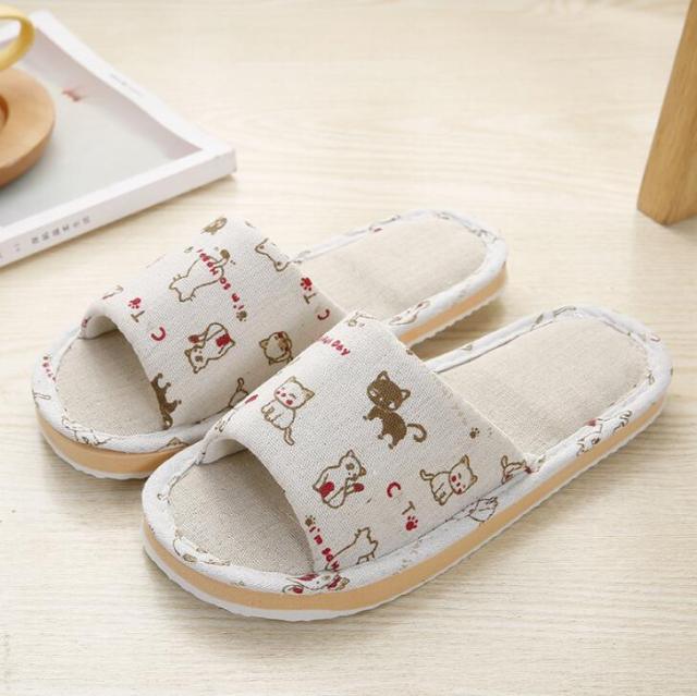 Women Casual Floral Home Slippers Soft Non-slip Foam Bottom Slippers Spring Autumn Indoor Couple Linen Slipper Flip Flops Slides Slip-On Indoor Slippers For Women Soft Womens Flannel Home Bedroom Slippers